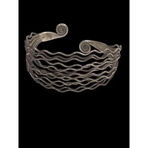 Modernist Organic Multi Wave Sterling Silver 7 In Cuff Bracelet 26.57g Boho 925